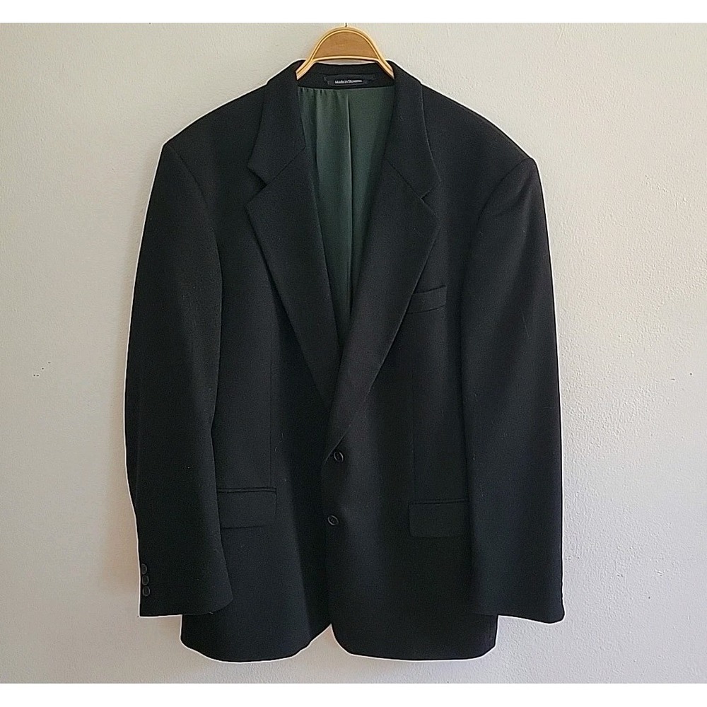 Ferrini Wool Cashmere Single Breasted Blazer L46 Black Two Button Classic Preppy
